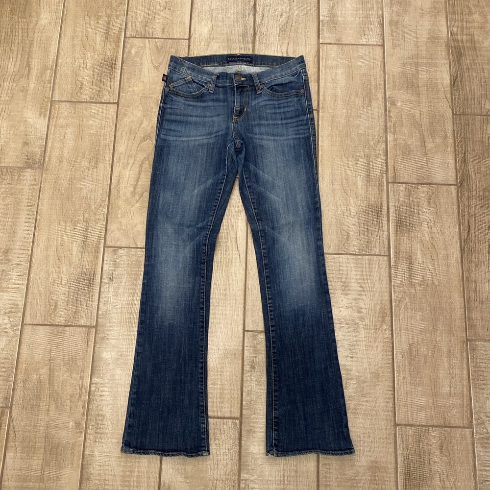 Rock & Republic Jeans Women Sz 6 Blue Denim Low Rise Dark Wash Bootcut Flare